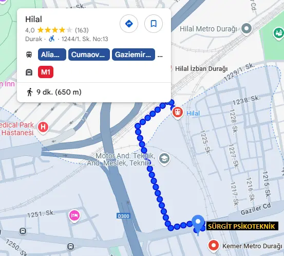 Hilal Metro Durağından Ulaşım Haritası