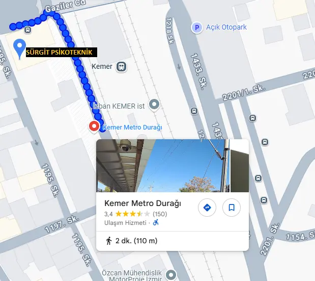 Kemer Metro Durağından Ulaşım Haritası
